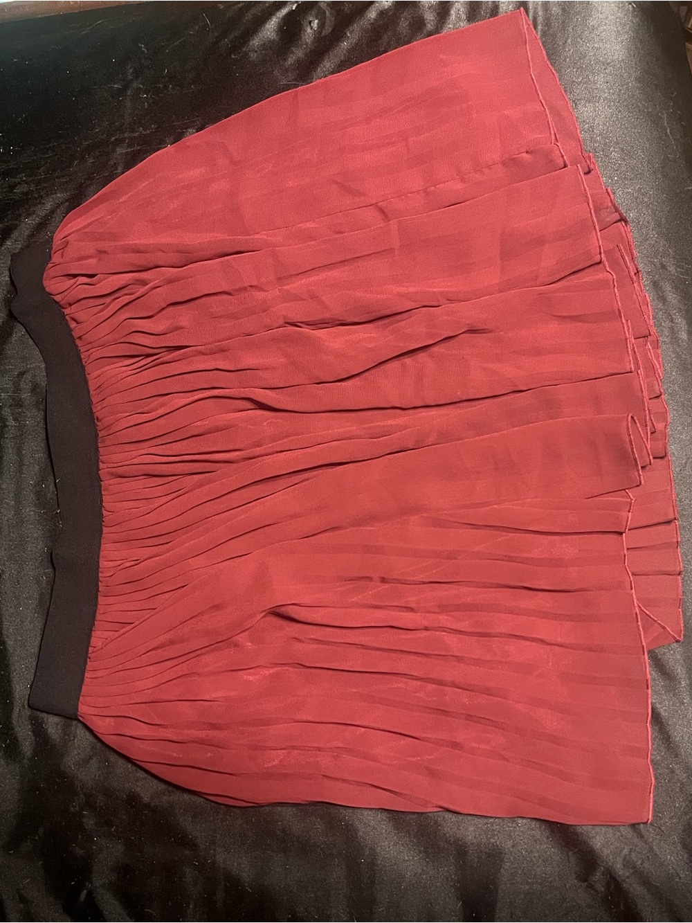 Forever 21 Pleated Wine Red Skater Skirt with Black Waistband